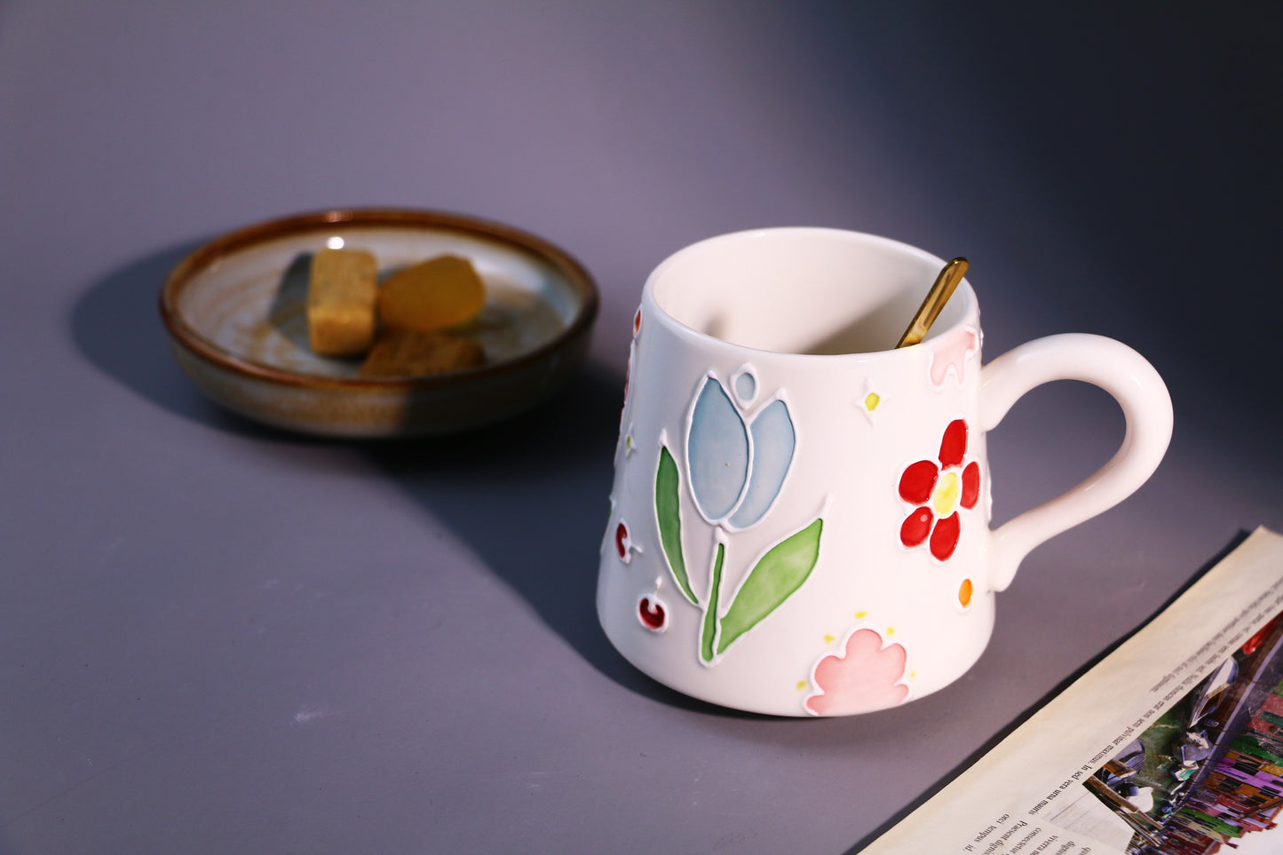 Handmade Floral Coffee Mug โ Hand-Painted Ceramic Tea Cup with Bright Flowers