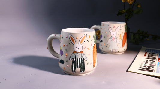 Hand-Painted Bunny Ceramic Coffee Mug - Cute and Playful Design for Animal Lovers