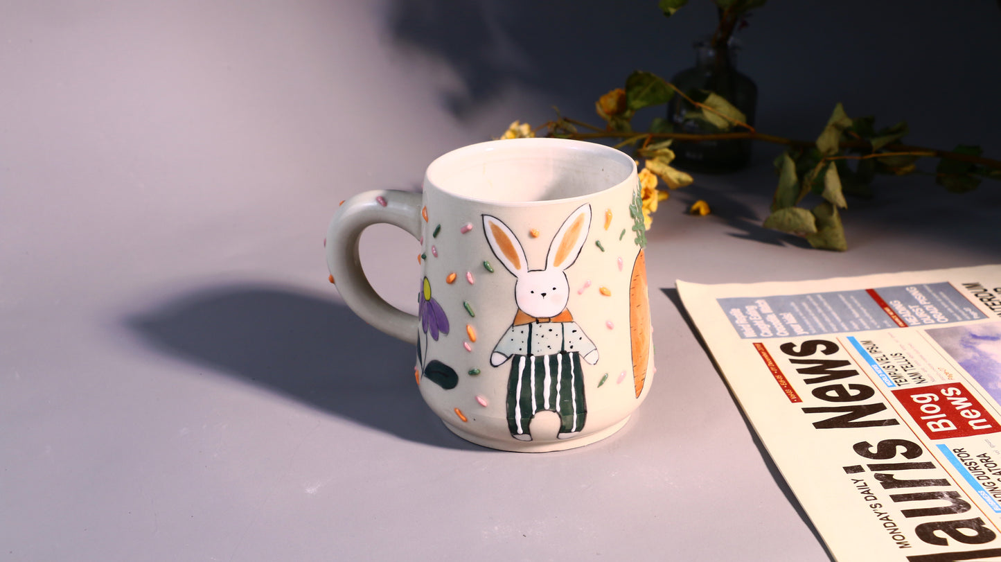 Hand-Painted Bunny Ceramic Coffee Mug - Cute and Playful Design for Animal Lovers
