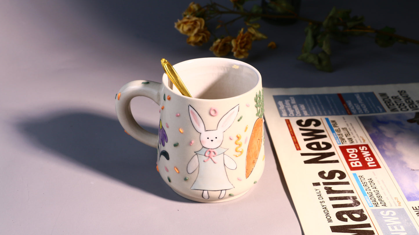 Hand-Painted Bunny Ceramic Coffee Mug - Cute and Playful Design for Animal Lovers