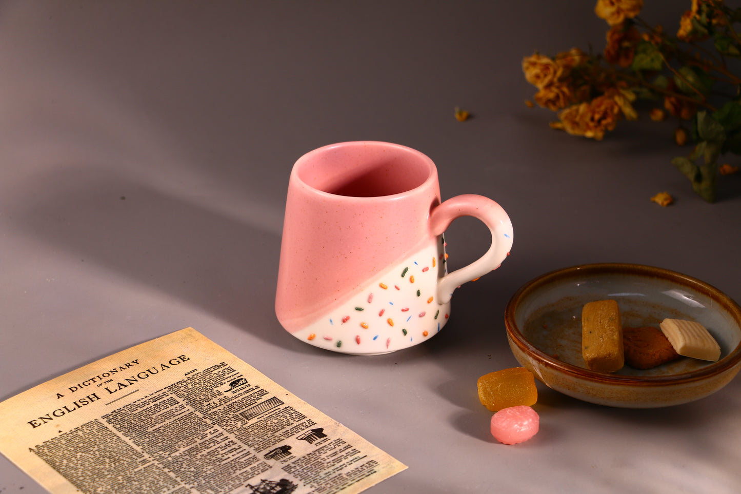 Ice Cream Ceramic Mug with Sprinkles Design, Handmade Cute Pottery Cup for Daily Use