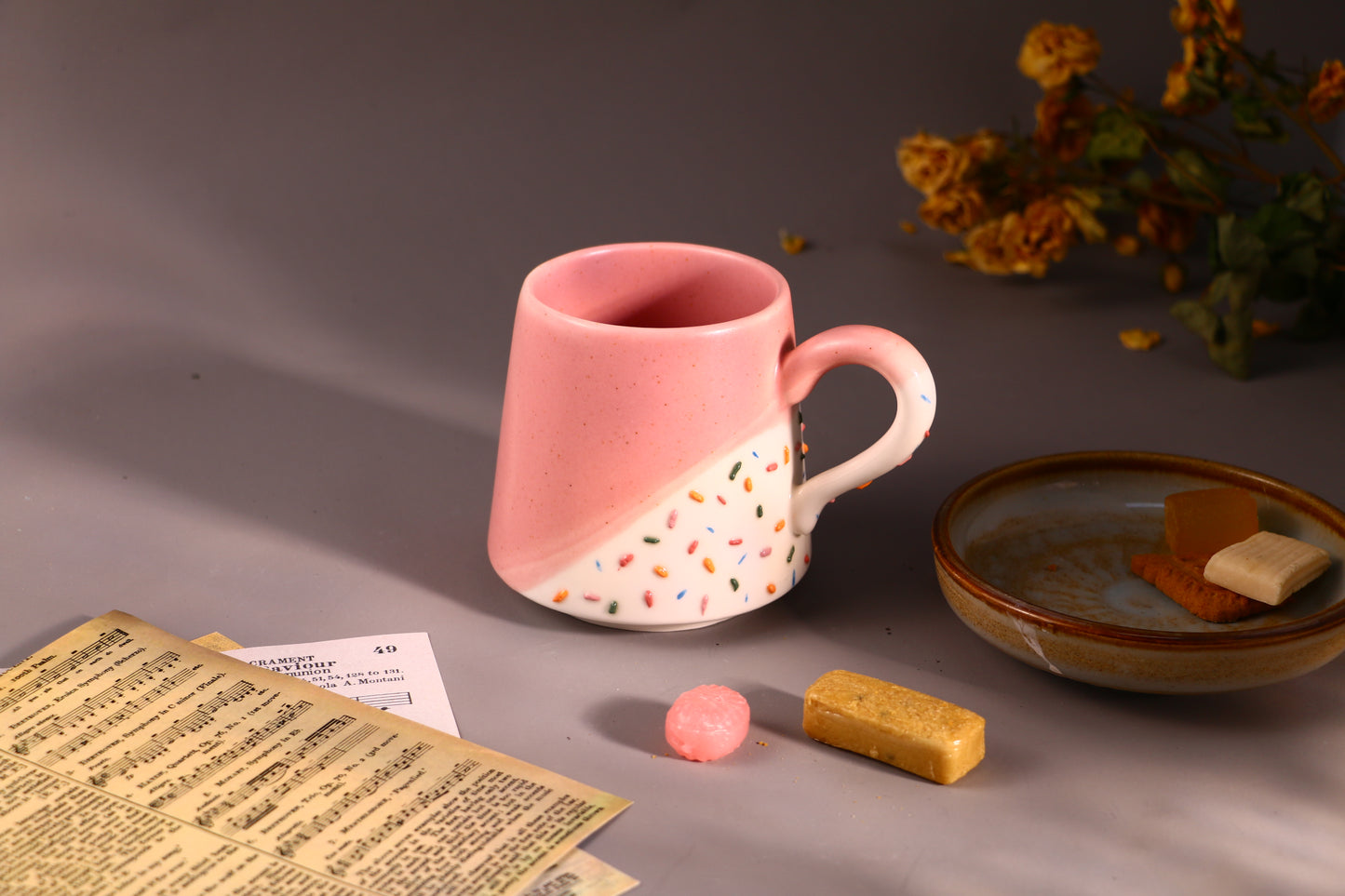 Ice Cream Ceramic Mug with Sprinkles Design, Handmade Cute Pottery Cup for Daily Use