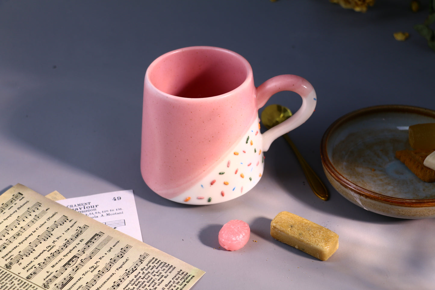Ice Cream Ceramic Mug with Sprinkles Design, Handmade Cute Pottery Cup for Daily Use