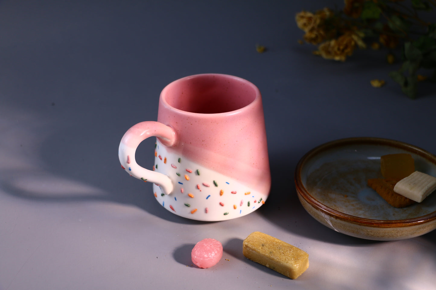Ice Cream Ceramic Mug with Sprinkles Design, Handmade Cute Pottery Cup for Daily Use