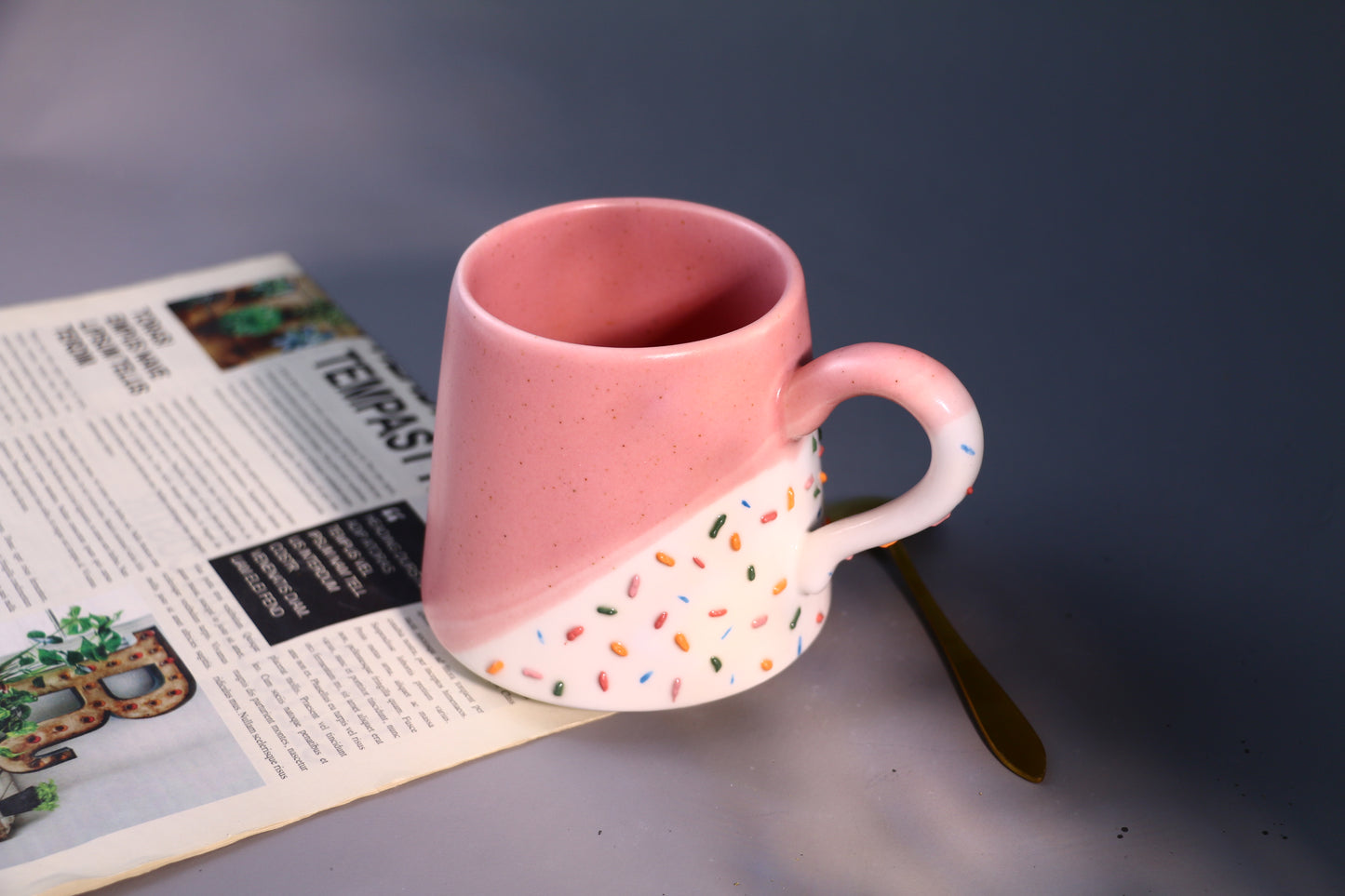 Ice Cream Ceramic Mug with Sprinkles Design, Handmade Cute Pottery Cup for Daily Use