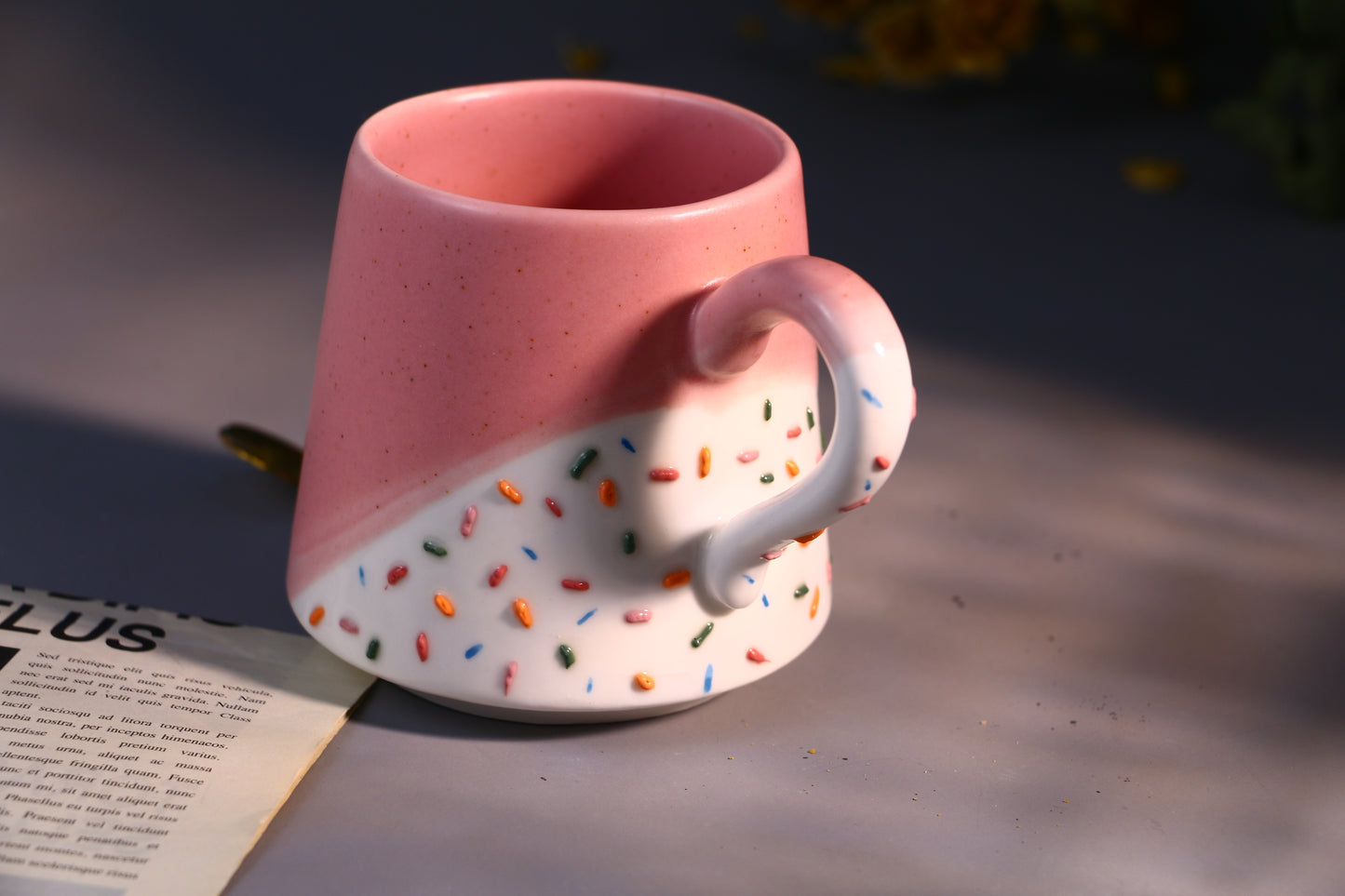 Ice Cream Ceramic Mug with Sprinkles Design, Handmade Cute Pottery Cup for Daily Use