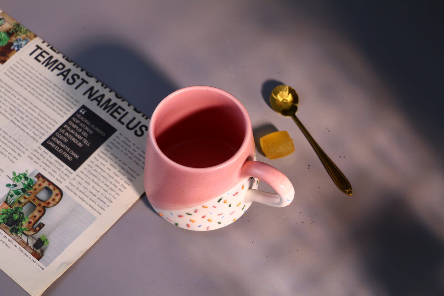 Ice Cream Ceramic Mug with Sprinkles Design, Handmade Cute Pottery Cup for Daily Use