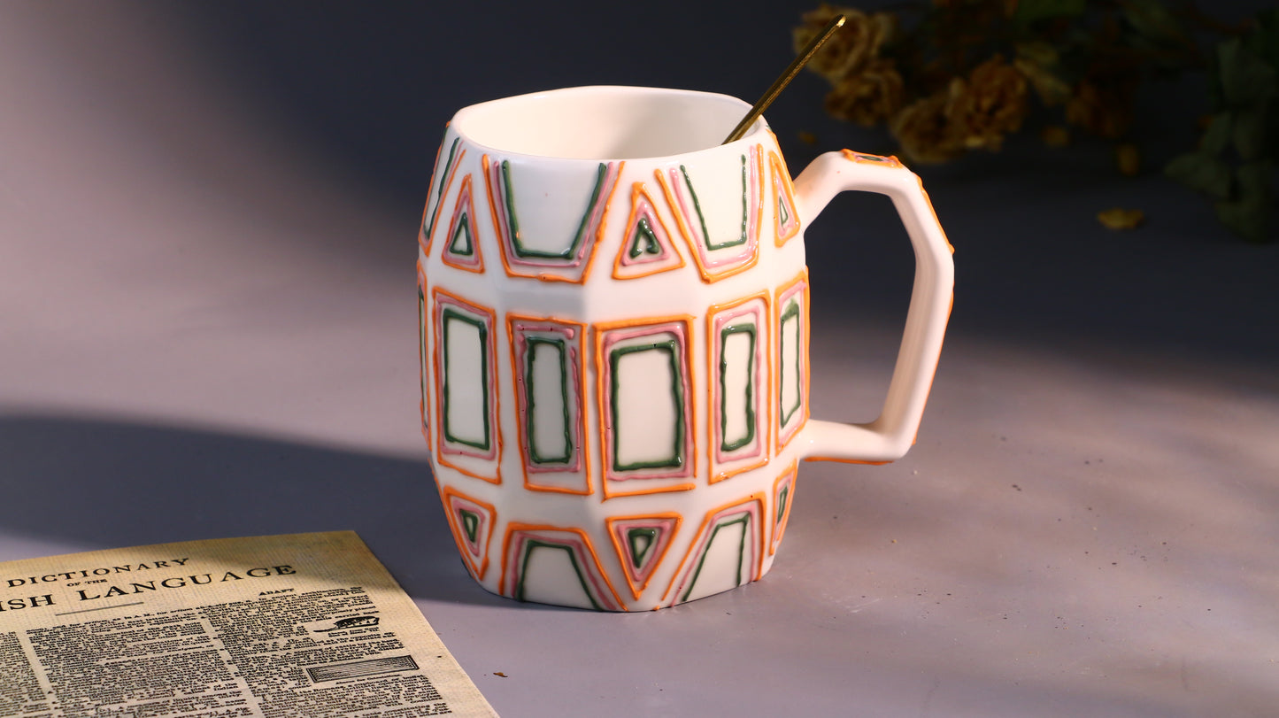 Minimalistische strukturierte Tasse – handgefertigte Kaffeetasse aus Keramik mit abstraktem geometrischem Design