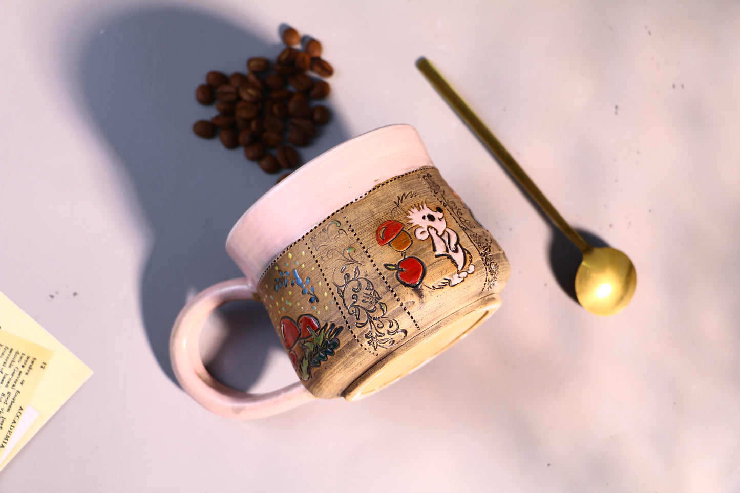 Hand-Painted Woodland Mug – Cute Ceramic Coffee Cup with Animal and Nature Design