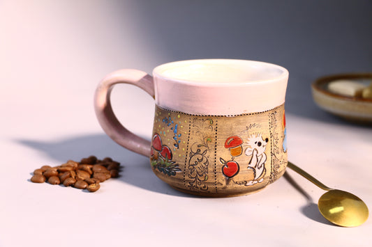 Hand-Painted Woodland Mug – Cute Ceramic Coffee Cup with Animal and Nature Design