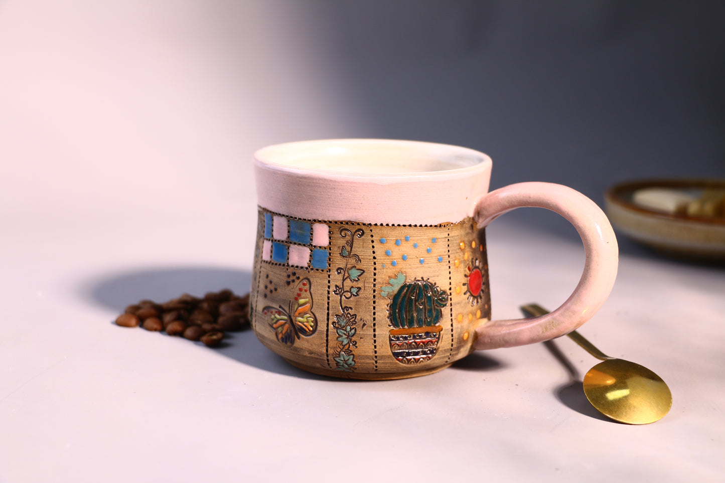 Hand-Painted Woodland Mug – Cute Ceramic Coffee Cup with Animal and Nature Design