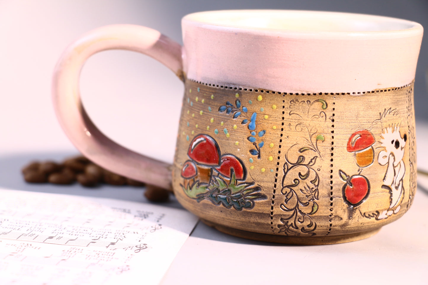 Hand-Painted Woodland Mug – Cute Ceramic Coffee Cup with Animal and Nature Design