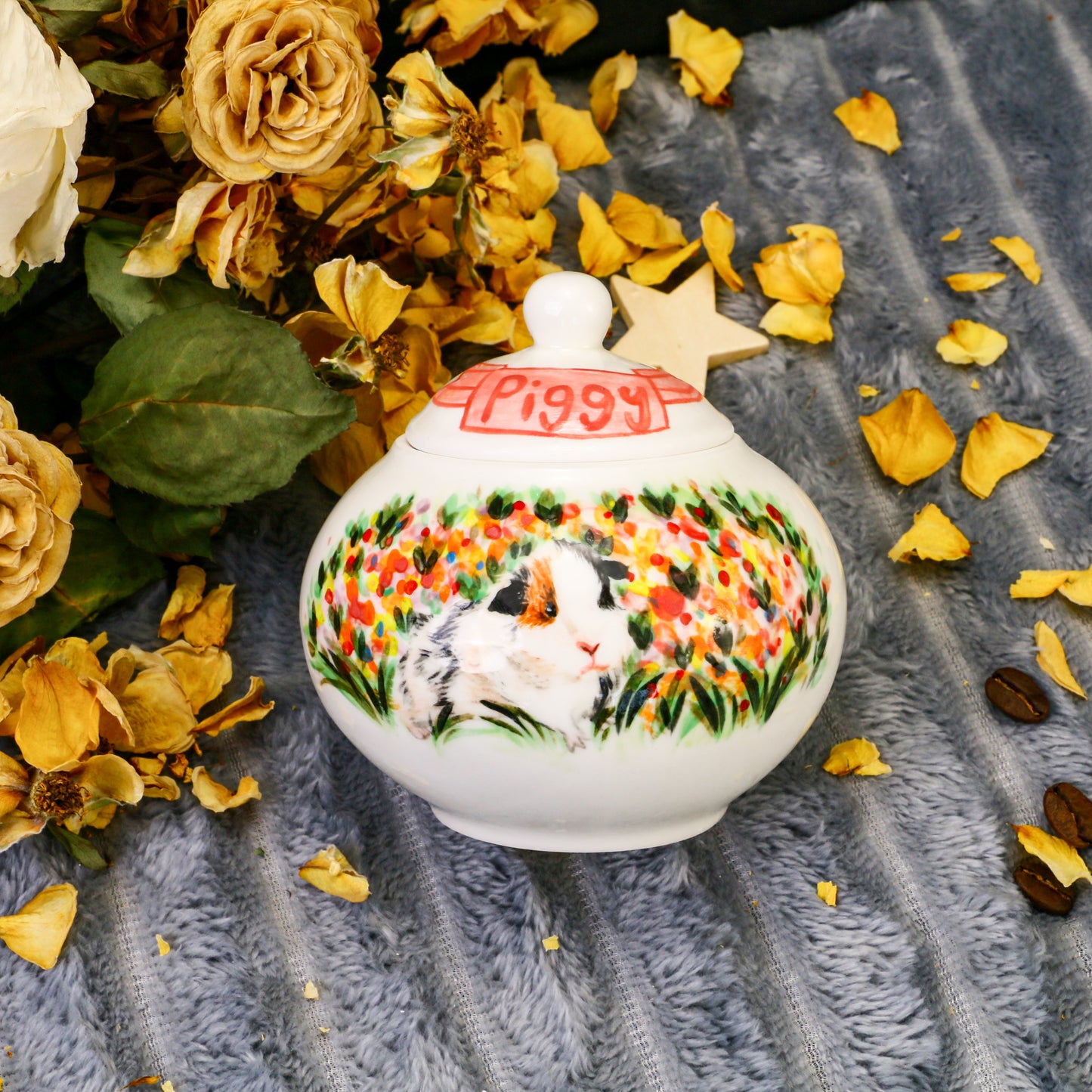 Custom Small Pet Urn, Hand-Painted Pet Portrait Memorial Keepsake for Hamsters, Guinea Pigs & Pocket Pets