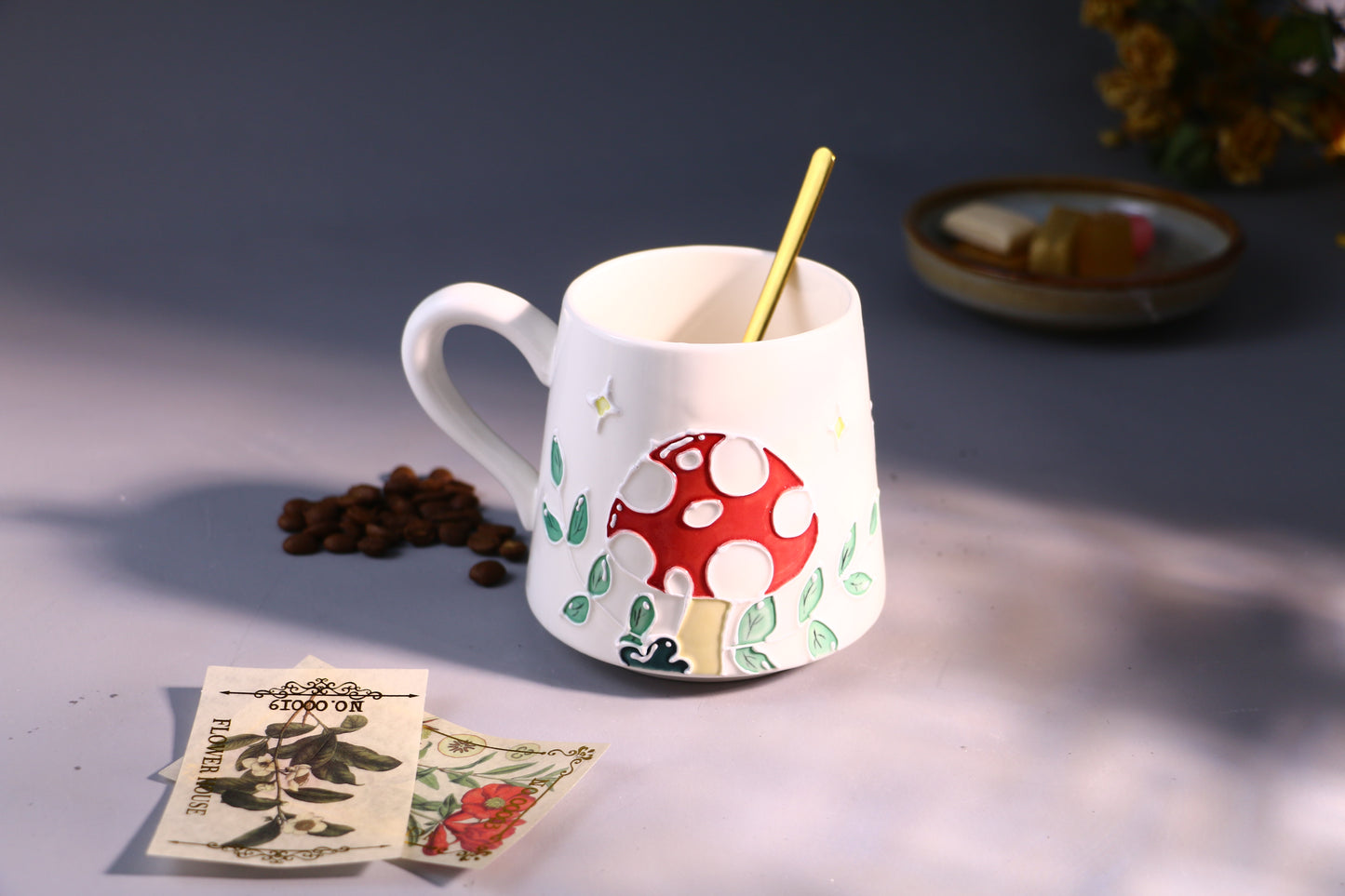 Handmade Ceramic Mug – Whimsical Mushroom Design, Hand-Painted Pottery Cup for Coffee and Tea Lovers