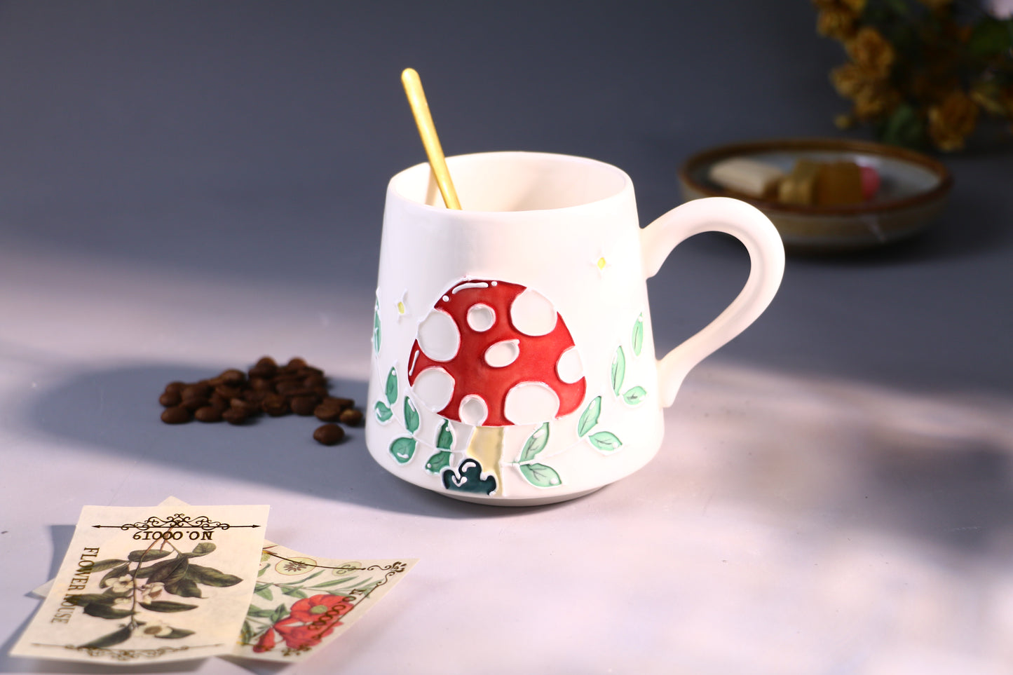 Handmade Ceramic Mug – Whimsical Mushroom Design, Hand-Painted Pottery Cup for Coffee and Tea Lovers