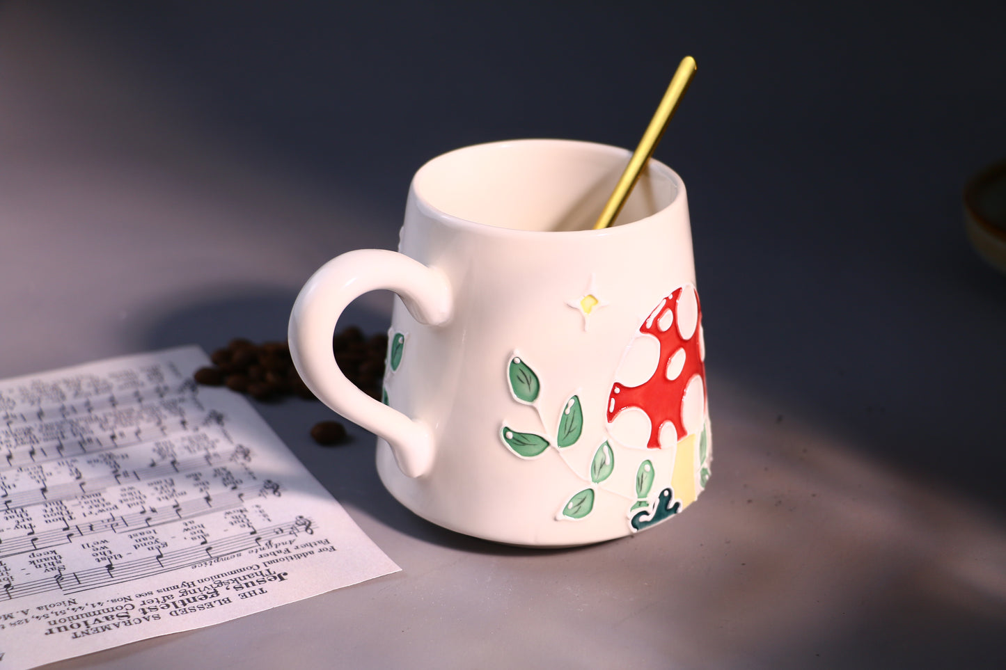 Handmade Ceramic Mug – Whimsical Mushroom Design, Hand-Painted Pottery Cup for Coffee and Tea Lovers