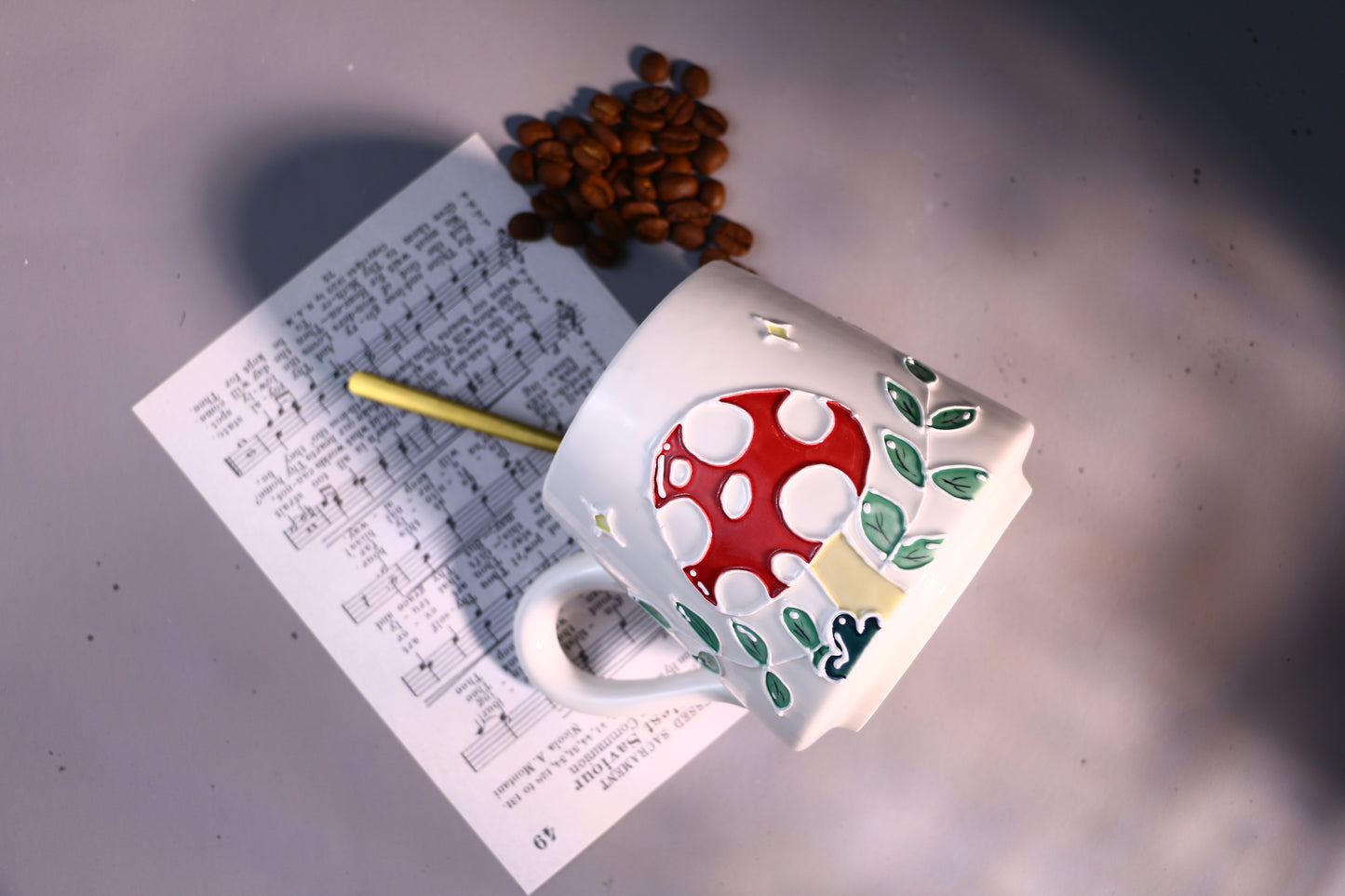 Handmade Ceramic Mug – Whimsical Mushroom Design, Hand-Painted Pottery Cup for Coffee and Tea Lovers