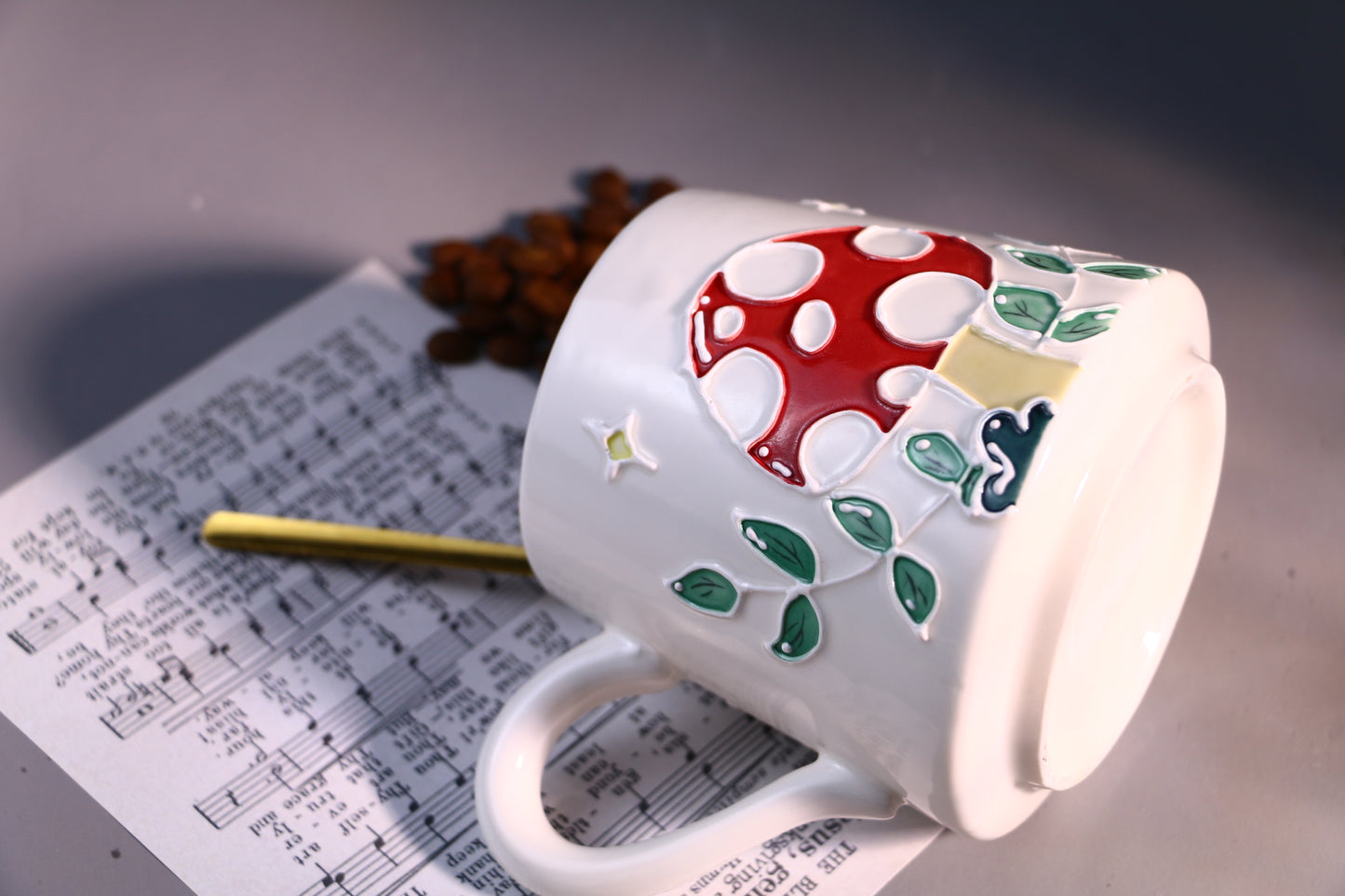 Handmade Ceramic Mug – Whimsical Mushroom Design, Hand-Painted Pottery Cup for Coffee and Tea Lovers