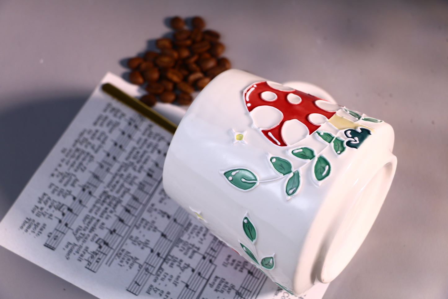 Handmade Ceramic Mug – Whimsical Mushroom Design, Hand-Painted Pottery Cup for Coffee and Tea Lovers