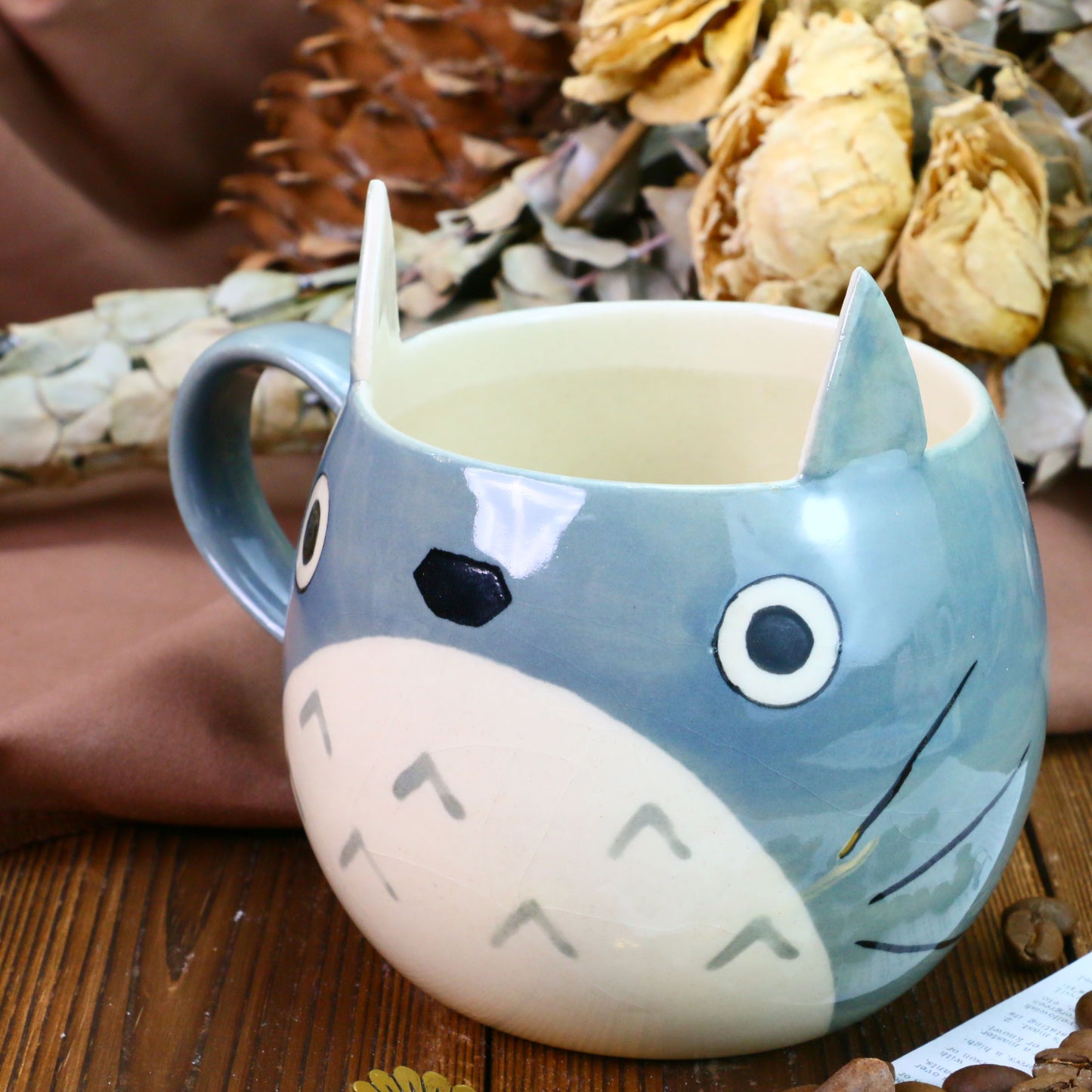 Handmade Totoro Ceramic Mug, Pottery Coffee Cup for Anime Lovers