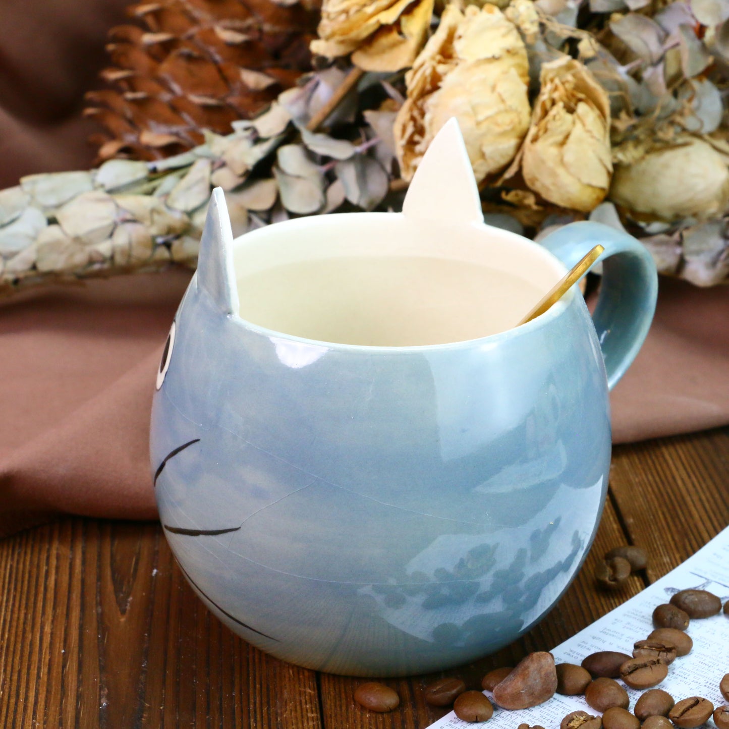 Handmade Totoro Ceramic Mug, Pottery Coffee Cup for Anime Lovers