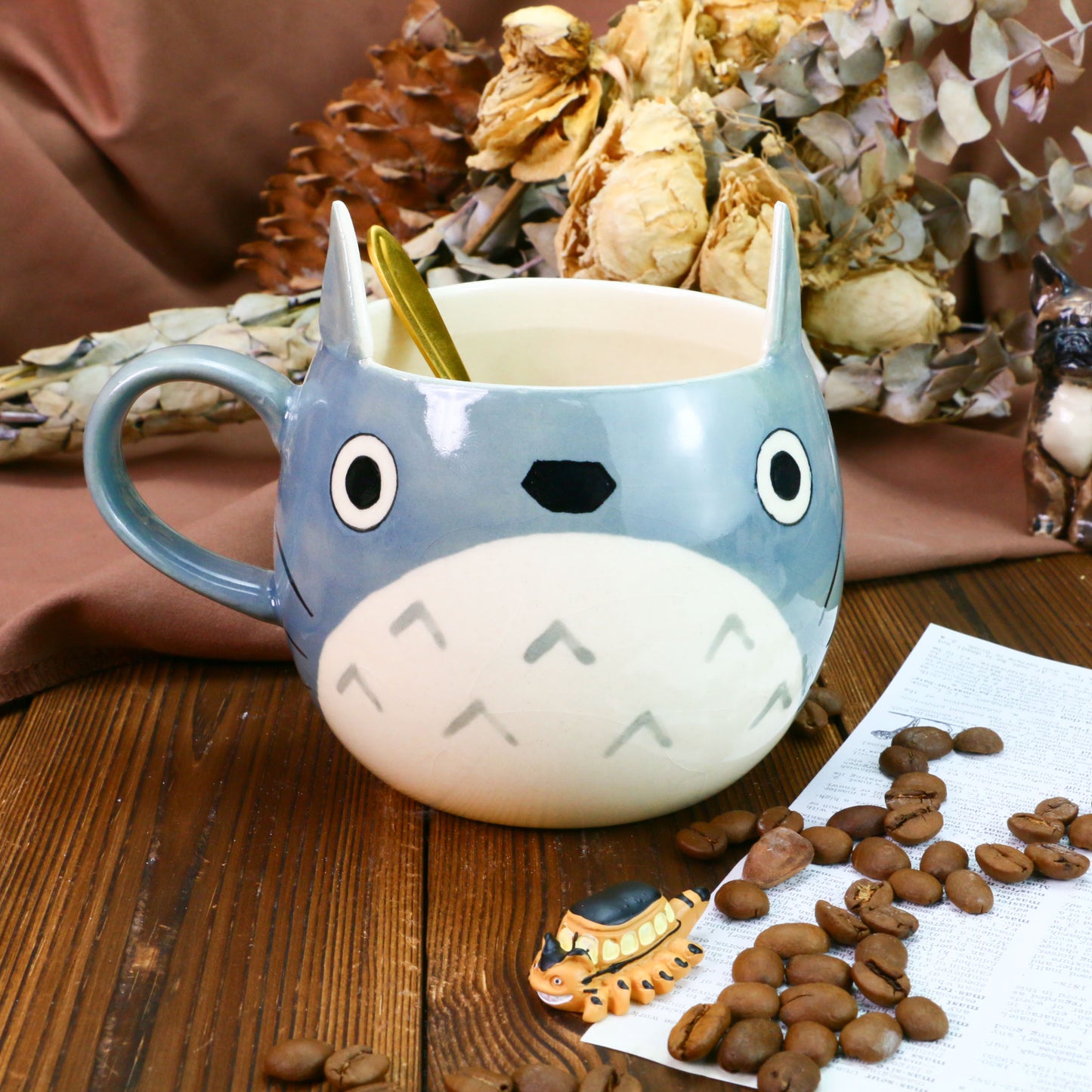 Handmade Totoro Ceramic Mug, Pottery Coffee Cup for Anime Lovers