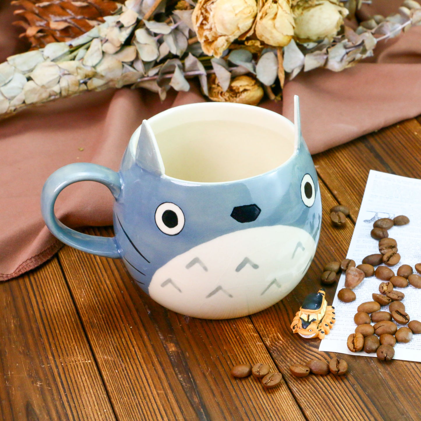 Handmade Totoro Ceramic Mug, Pottery Coffee Cup for Anime Lovers