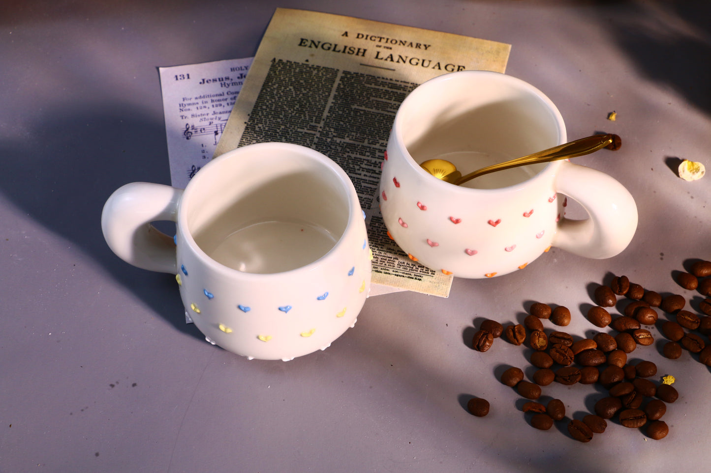 Handmade 3D Heart Mug โ Cute Ceramic Coffee Cup with Raised Heart Details