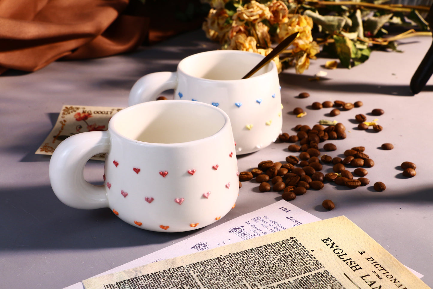 Handmade 3D Heart Mug โ Cute Ceramic Coffee Cup with Raised Heart Details