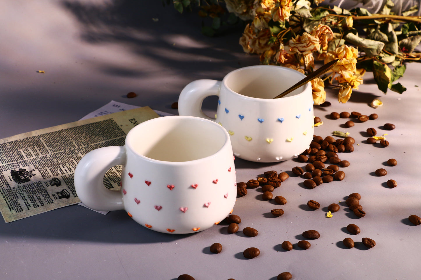 Handmade 3D Heart Mug โ Cute Ceramic Coffee Cup with Raised Heart Details