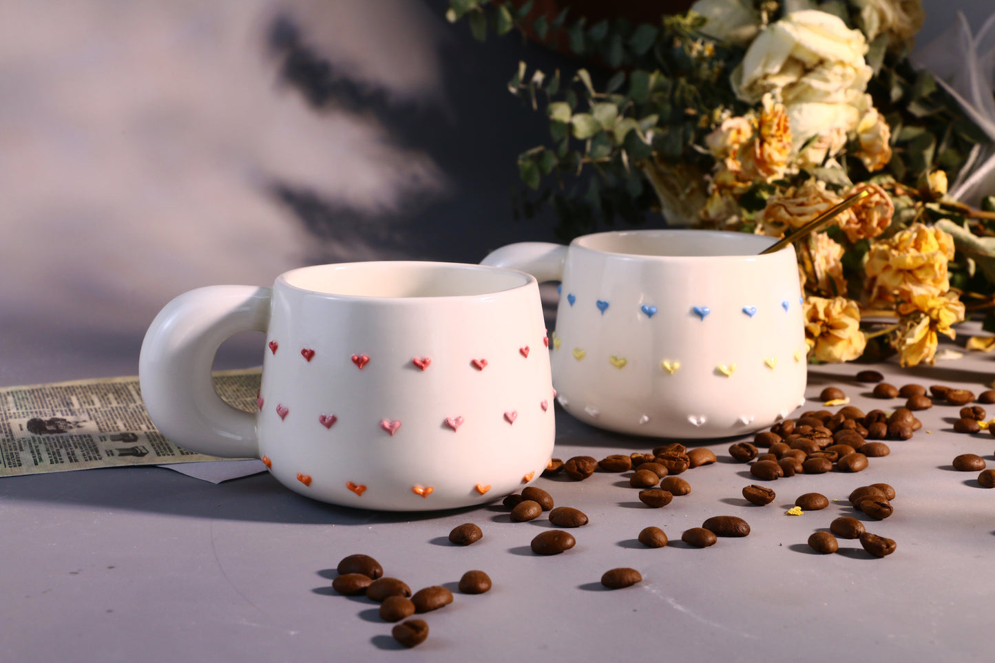 Handmade 3D Heart Mug โ Cute Ceramic Coffee Cup with Raised Heart Details