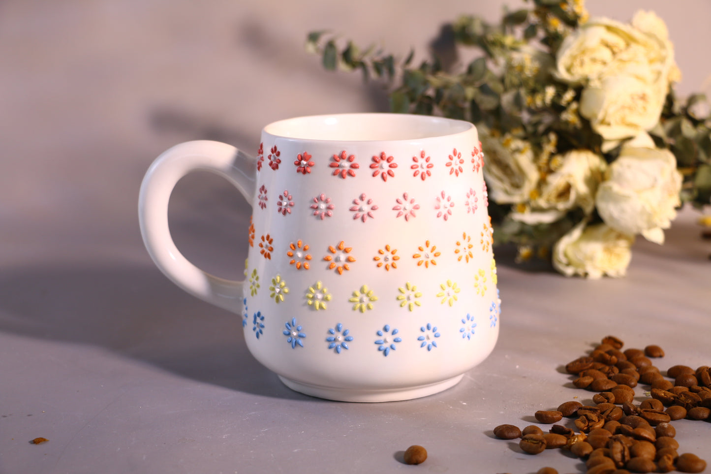 Handmade Colorful Flower Ceramic Mug –  Cute Pottery Cup for Coffee and Tea Lovers