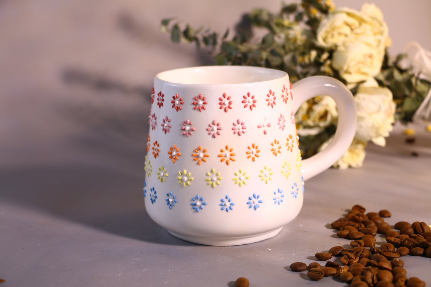 Handmade Colorful Flower Ceramic Mug –  Cute Pottery Cup for Coffee and Tea Lovers