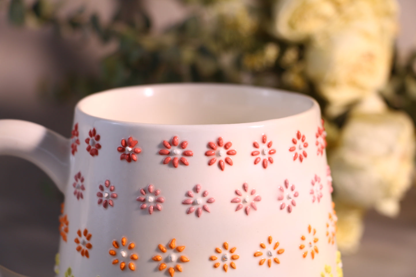 Handmade Colorful Flower Ceramic Mug –  Cute Pottery Cup for Coffee and Tea Lovers