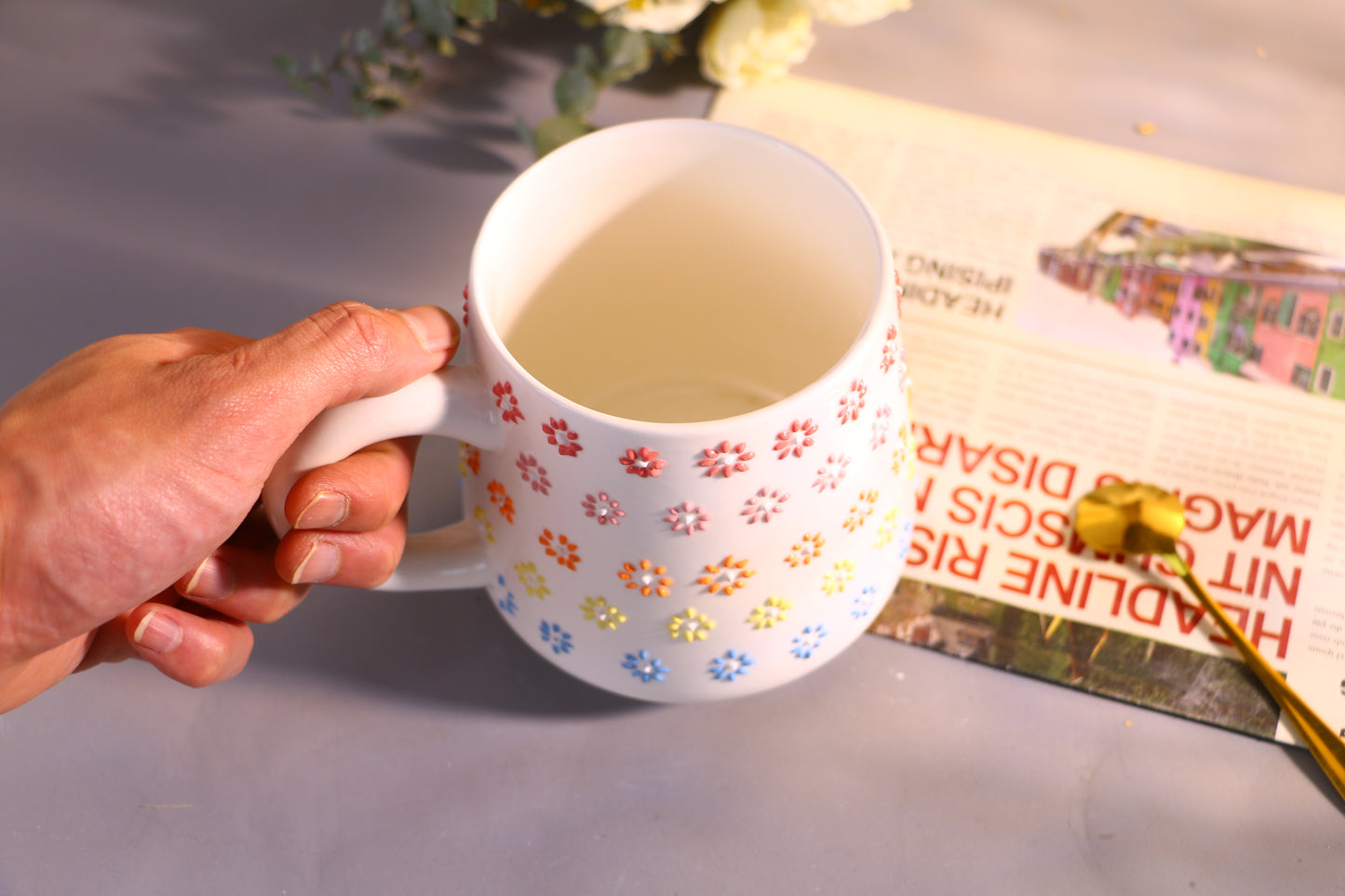 Handmade Colorful Flower Ceramic Mug –  Cute Pottery Cup for Coffee and Tea Lovers