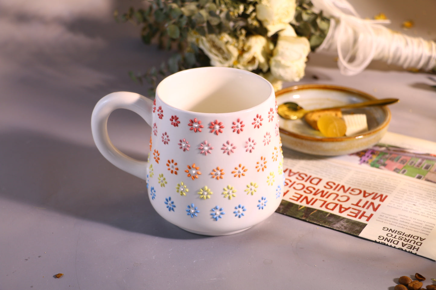 Handmade Colorful Flower Ceramic Mug –  Cute Pottery Cup for Coffee and Tea Lovers