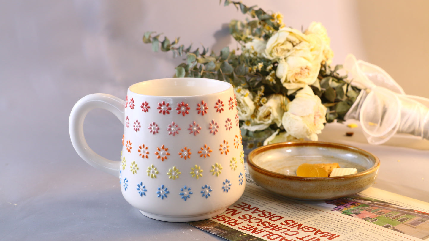 Handmade Colorful Flower Ceramic Mug –  Cute Pottery Cup for Coffee and Tea Lovers