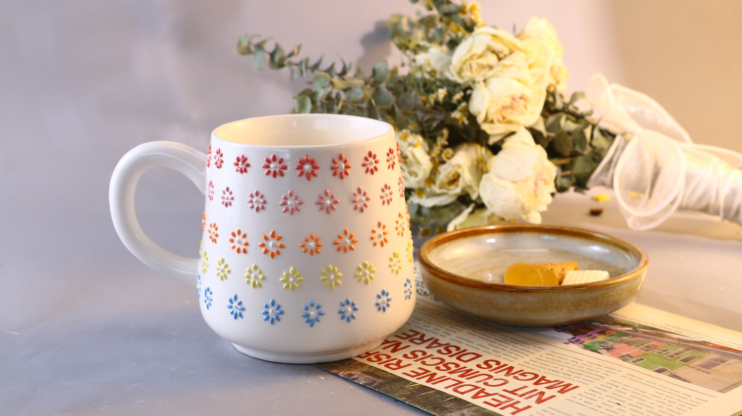 Handmade Colorful Flower Ceramic Mug –  Cute Pottery Cup for Coffee and Tea Lovers