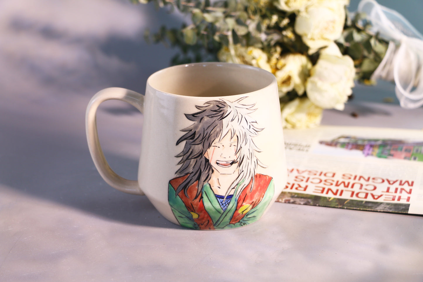 Hand painted Jiraiya Coffee Mug, Personalized Pottery Cup for Anime Lovers
