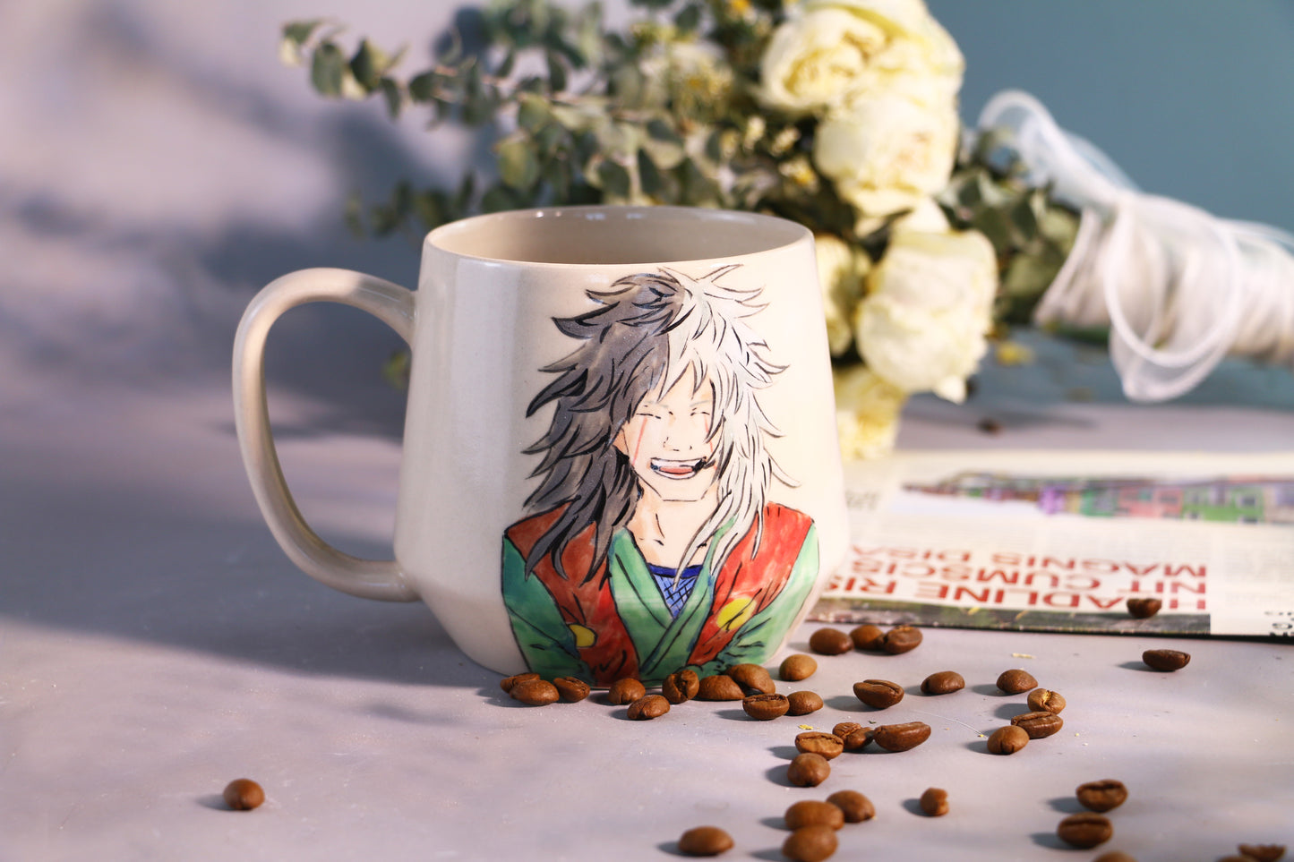 Hand painted Jiraiya Coffee Mug, Personalized Pottery Cup for Anime Lovers
