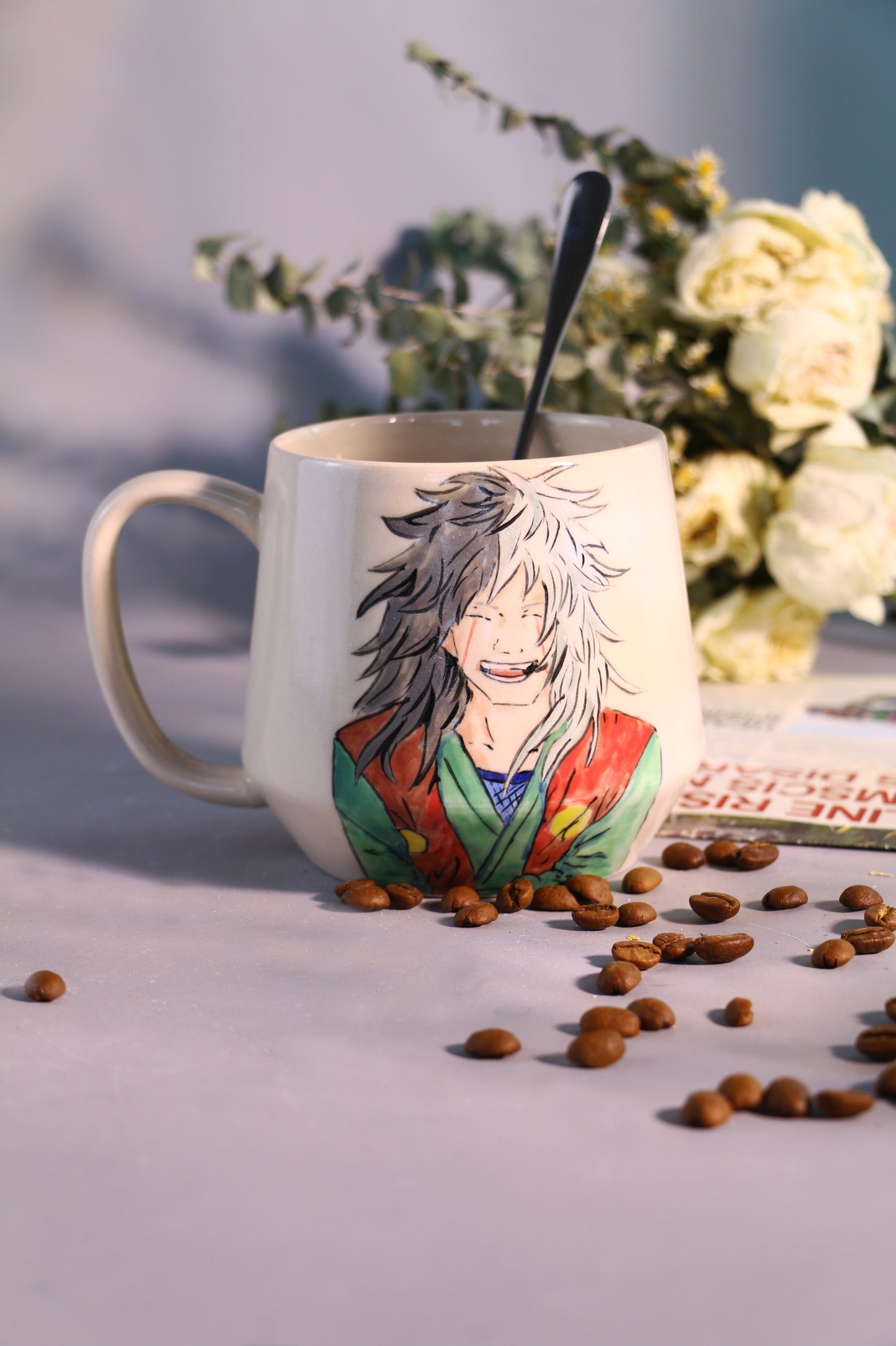 Hand painted Jiraiya Coffee Mug, Personalized Pottery Cup for Anime Lovers