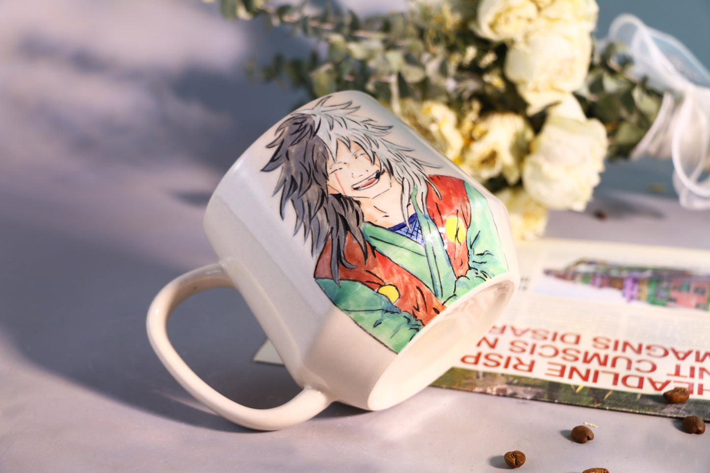Hand painted Jiraiya Coffee Mug, Personalized Pottery Cup for Anime Lovers