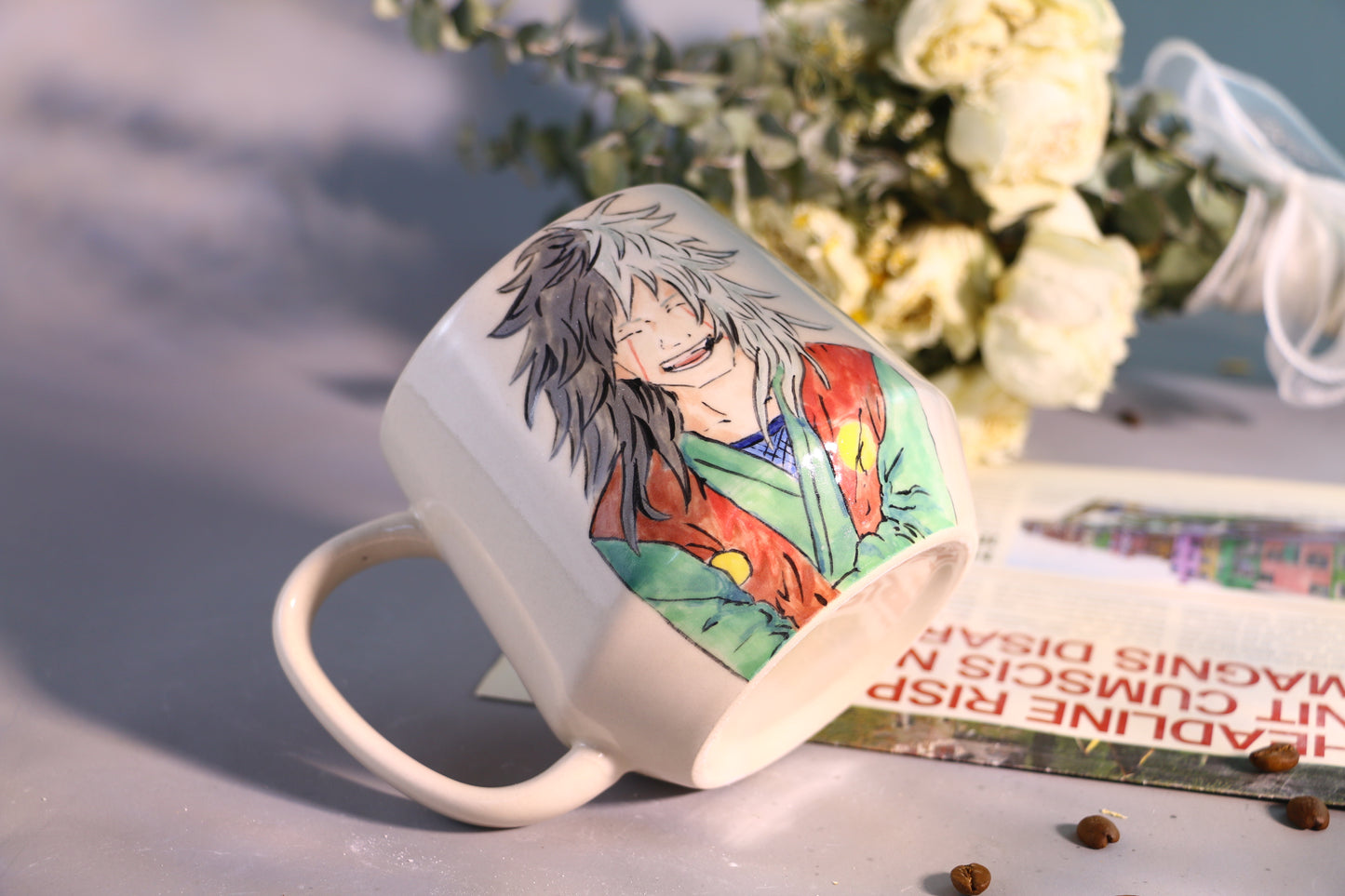 Hand painted Jiraiya Coffee Mug, Personalized Pottery Cup for Anime Lovers