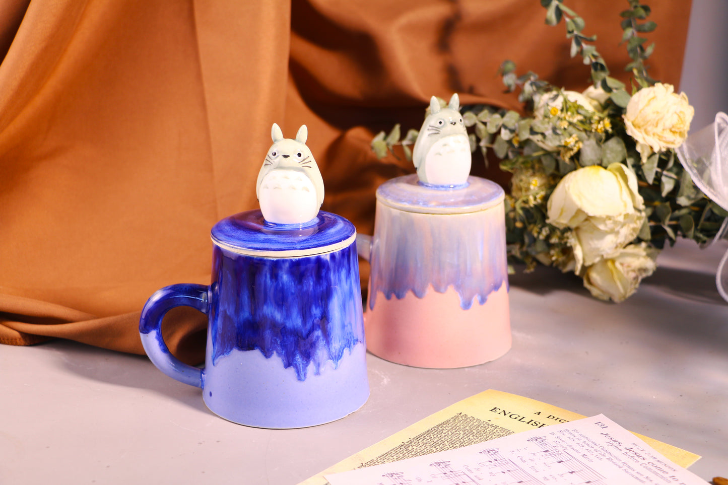 Totoro Ceramic Mug with Lid – Handmade Gift for Anime & Coffee Lovers