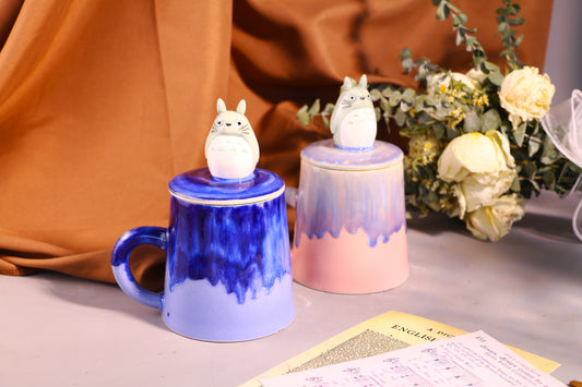 Totoro Ceramic Mug with Lid – Handmade Gift for Anime & Coffee Lovers