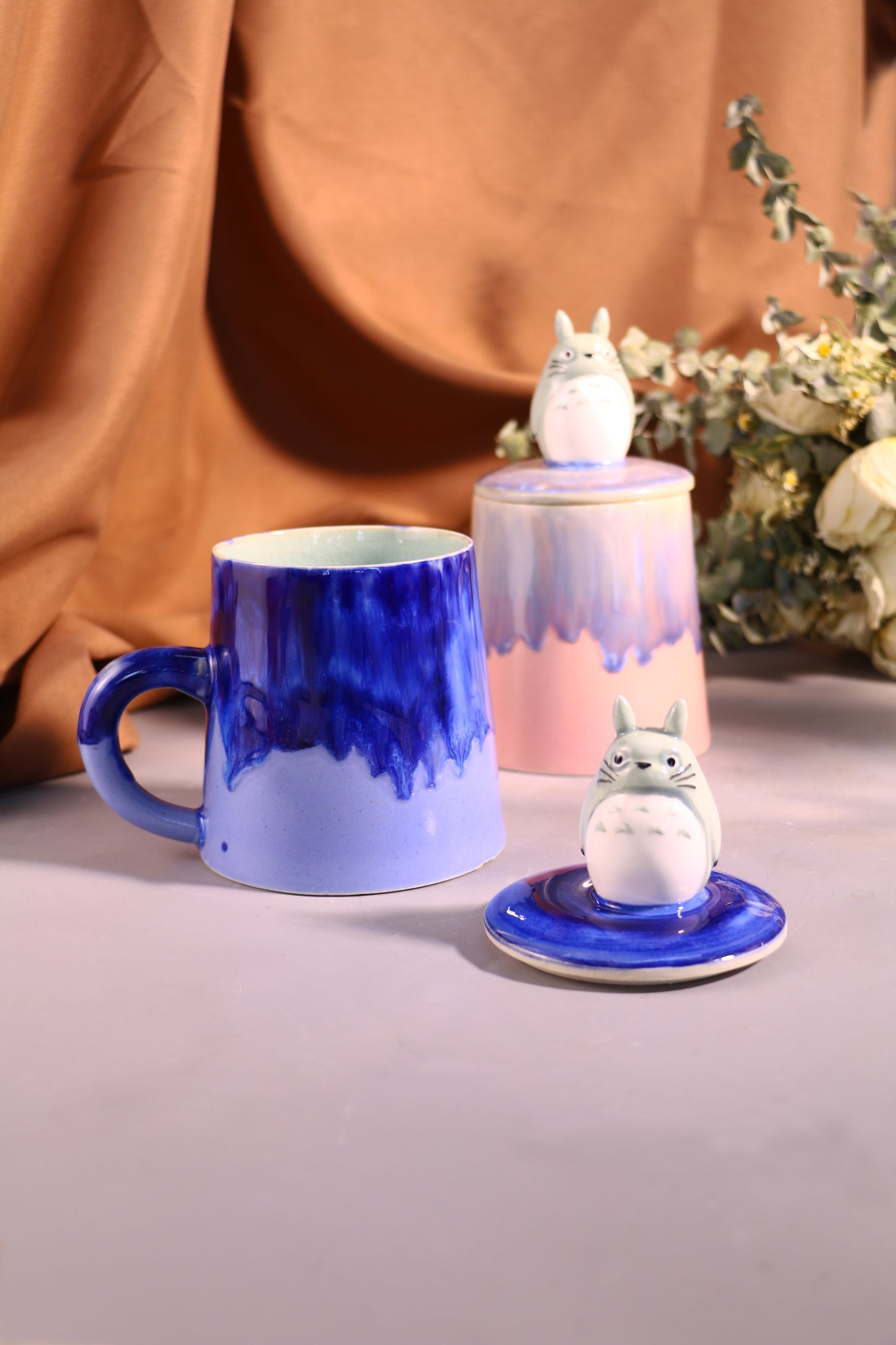 Totoro Ceramic Mug with Lid – Handmade Gift for Anime & Coffee Lovers
