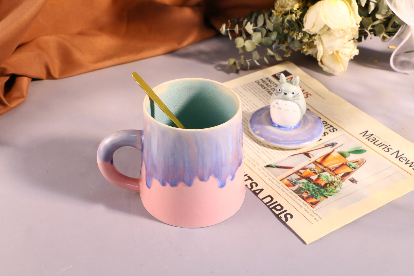 Totoro Ceramic Mug with Lid – Handmade Gift for Anime & Coffee Lovers
