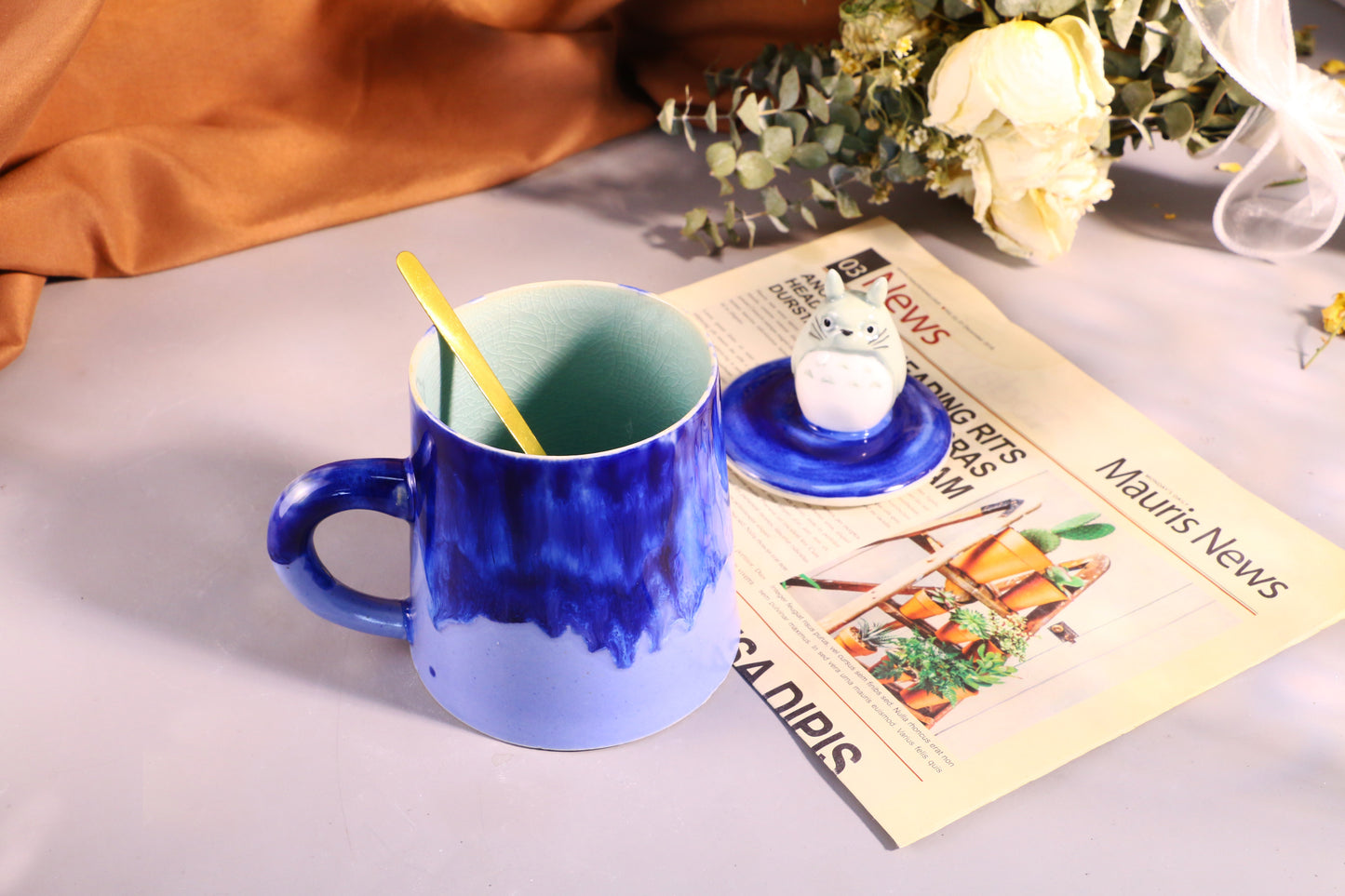 Totoro Ceramic Mug with Lid – Handmade Gift for Anime & Coffee Lovers