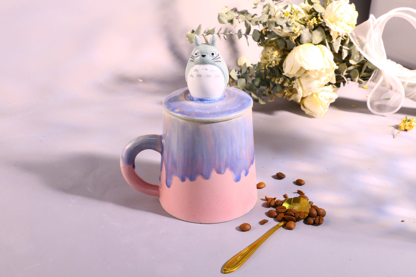 Totoro Ceramic Mug with Lid – Handmade Gift for Anime & Coffee Lovers
