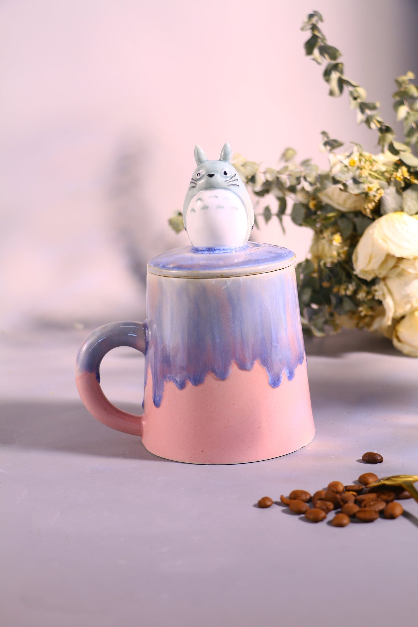 Totoro Ceramic Mug with Lid – Handmade Gift for Anime & Coffee Lovers